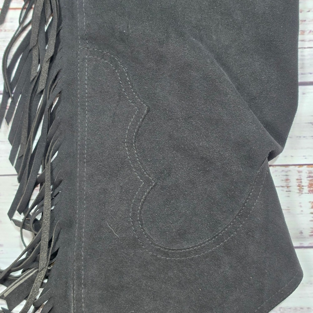 Hobby Horse Show Chaps Womens Medium Black Good Ultrasuede Fringe Western Riding - Picture 11 of 16